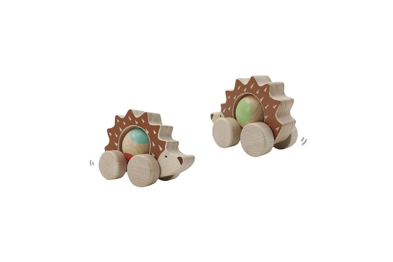 2x Kaper Kidz Eco Play Push A Long Spinning Hedgehog Kids Wooden Toy 12m+