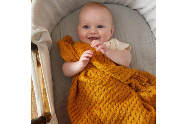 Nordic Kids Baby Basket Weave Cotton 75x100cm Knit Blanket For Cot Pram Honey