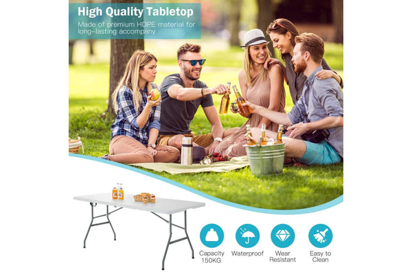 Costway 180cm Camping Table Folding Study Desk Picnic Dining 150kg Weight Capacity w/Carrying Handle