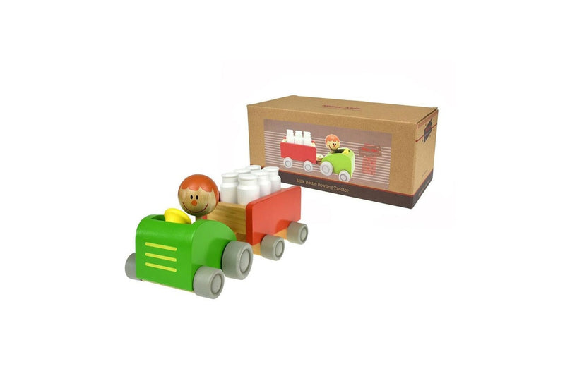 Kaper Kidz Milk Bottle Tractor & Bowling 24cm Wooden Non-Toxic Toy Set Kids 18m+