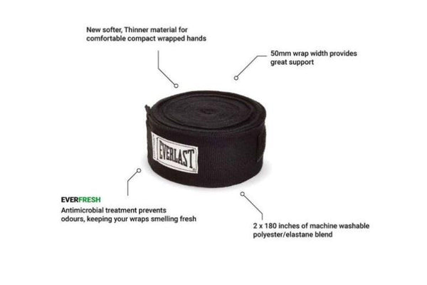 Everlast 180 Pro Style Hand Wraps Training Boxing Equipment Black