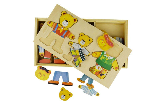 Kaper Kidz Dressing Bear Family Wooden Blocks Children's Pretend Play Toy 18m+