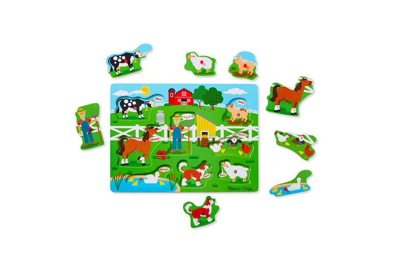 8pc Melissa & Doug Wooden Old MacDonald Farm Sound Interactive Kids Peg Puzzle