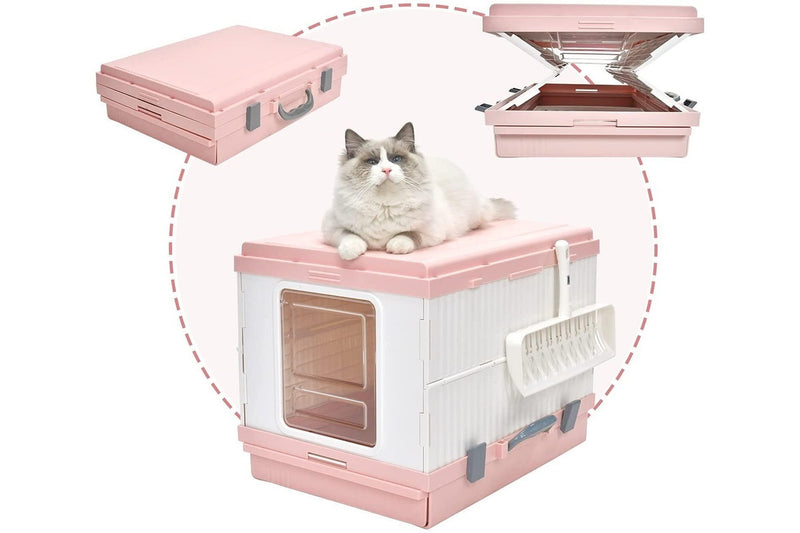 YES4PETS XL Portable Cat Toilet Litter Box Tray Foldable House with Handle and Scoop Pink