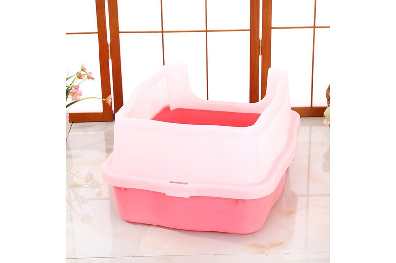 YES4PETS Large Deep Cat Kitty Litter Tray High Wall Pet Toilet Tray With Scoop Pink