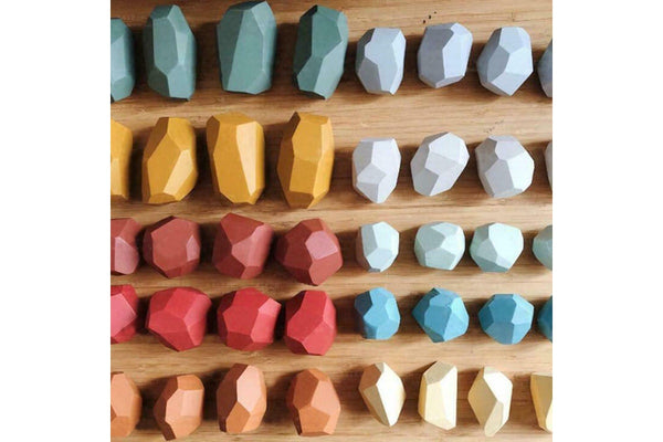 Costcom Toy Creative Wooden Colored Stacking Balancing Stone Building Blocks, 16pcs