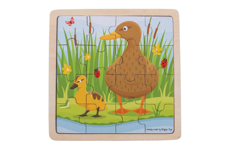 2x 16pc Bigjigs Toys 18cm Duck Duckling & Sheep Lamb Puzzle Wooden Toy Combo 2y+