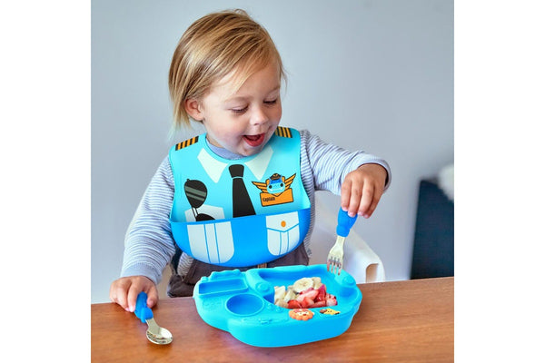 Marcus & Marcus Little Pilot Wide Bib Food Catcher Baby Toddler 6m+ Lucas Blue