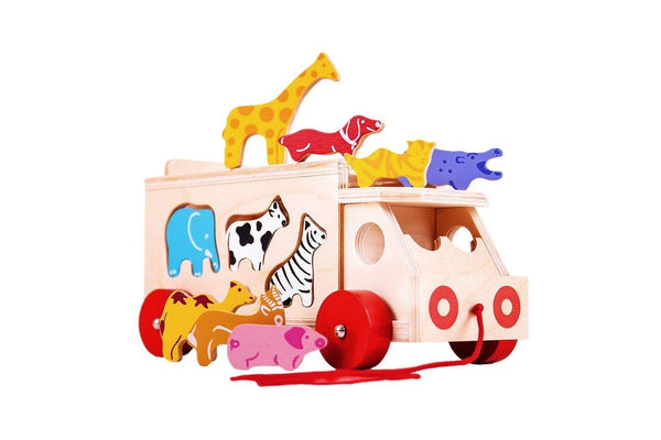 Bigjigs Toys Shape Sorter Lorry w 10 Wooden Animals Kids Educational Toy 18m+