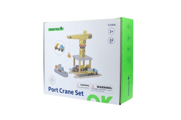 24pc Tooky Toy Port Crane Cargo Wooden Toy Building Block Kids Children Set 3+