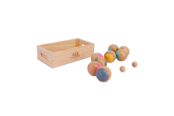 10pc Kinderfeets Boules w Box Kids Children Wooden Outdoor Fun Play Toy 3y+