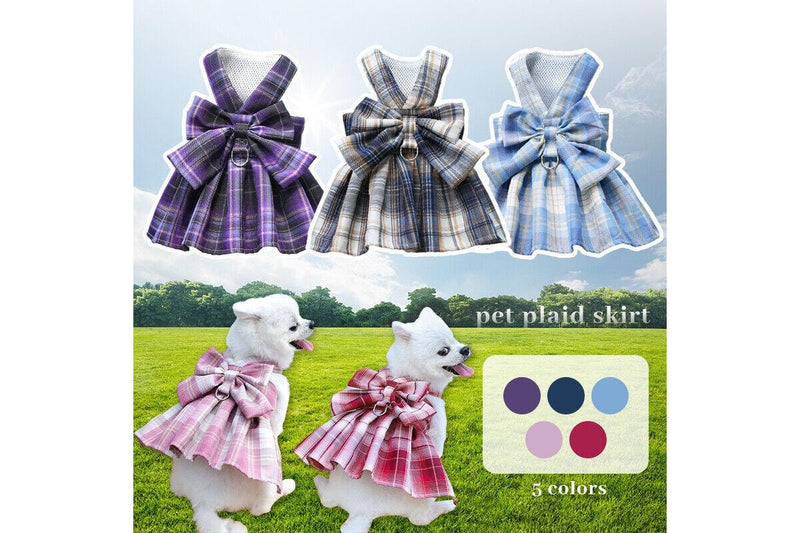 Ozstock Cute Small Dog Skirts Summer Spring Plaif Pleated Dress Bow Chihuahua Clothes