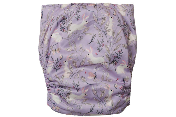 Nestling: Sassy Snap Nappy Cover - Lilac Bunnies