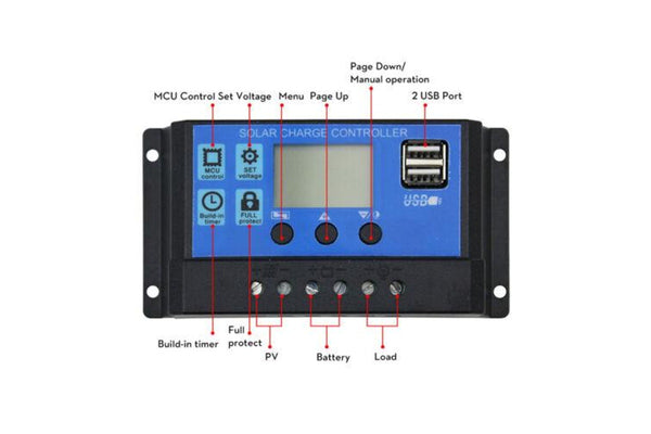 Costcom Solar Panel Regulator Charge Controller USB 12V-24V, 30A