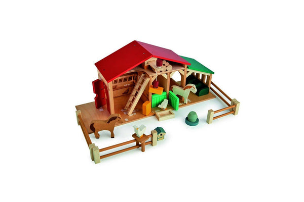 Tender Leaf Toys 51cm Farm Barn Stable Animal Figure Wooden Toy Set Kids 3y+