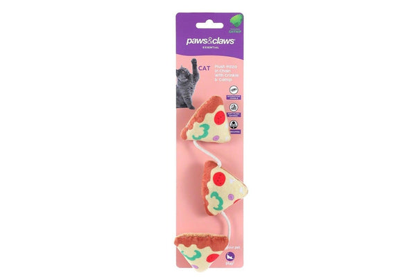 3x Paws & Claws Pet Cat Plush Pizza Dangler Interactive Toy w Crinkle & Catnip