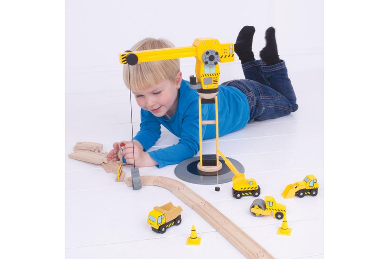 13pc Bigjigs Rail 38cm Big Crane Construction Kids Children Wooden Toy Set 3y+