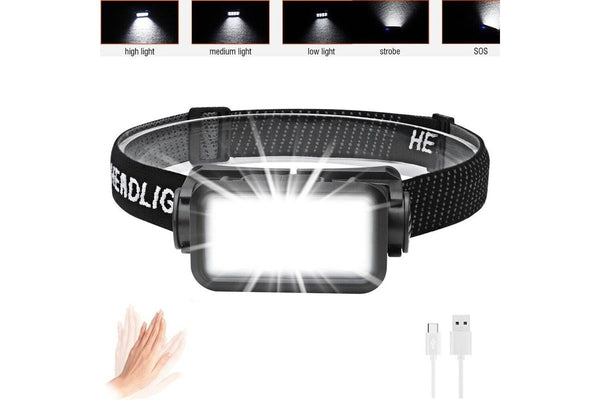 LED Motion Sensor Head Torch Headlight Rechargeable Headlamp Waterproof