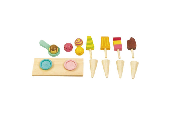 Tender Leaf Toys 37.5cm Push Along Ice Cream Cart Wood Toy Role-Play Set Kids 3+