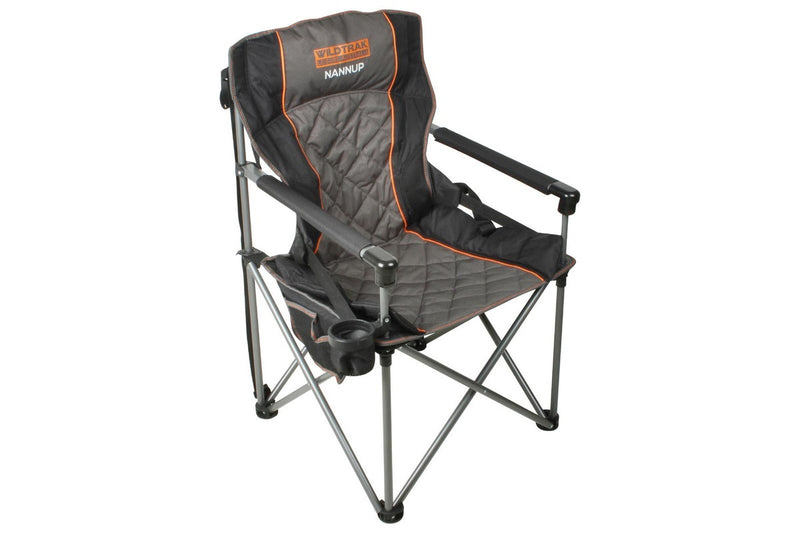 Wildtrak Nannup 104cm Camp Chair w Cup Holder Camping Outdoor Seat Grey Black