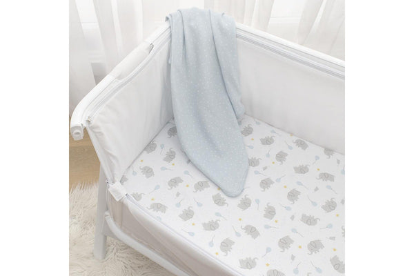 2pc Living Textiles Cotton Jersey Co-Sleeper Cradle Fitted Sheet Mason Elephant