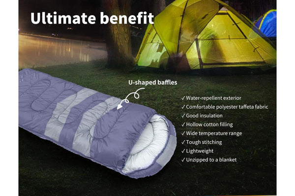 Mountview Single Sleeping Bag Bags Outdoor Camping Hiking Thermal -10℃ Tent Grey