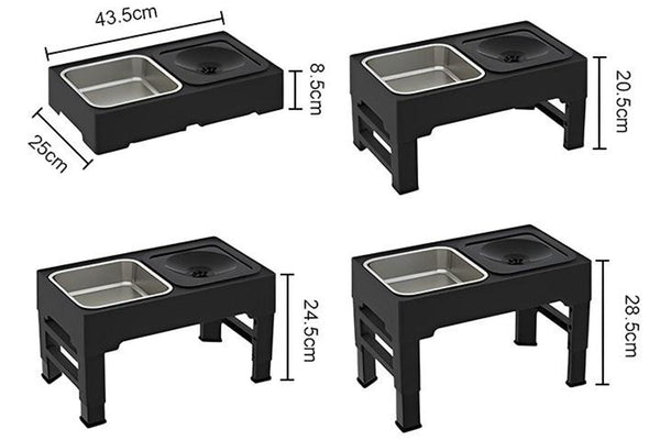 Adjustable Elevated Pet Bowl Holder with No Spill Water Bowl