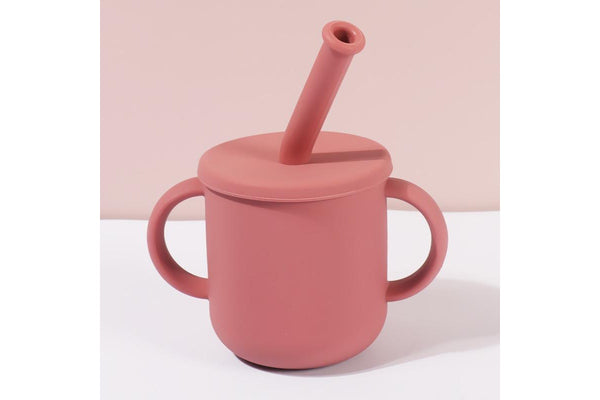 Baby Silicone Cup with Lid and Straw - Pink