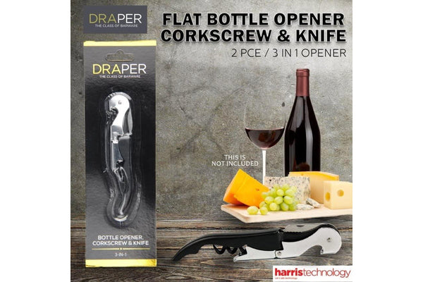 Draper Bottle Opener 2Pce Wine Corkscrew And Knife Multi-Function 3 In 1