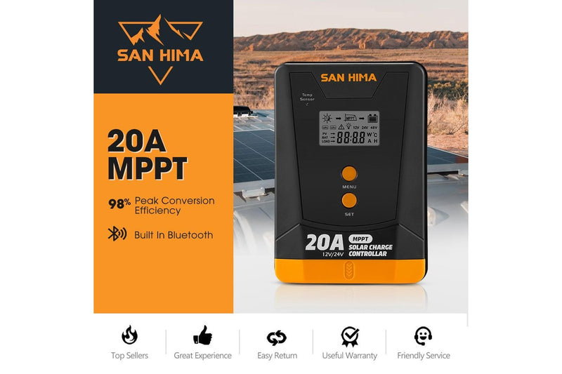 San Hima 20A MPPT Solar Charge Controller 12V 24V Inbulit Bluetooth LCD Display