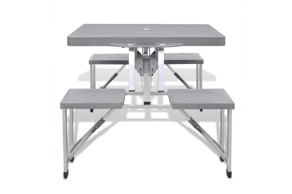 Foldable Camping Table Set with 4 Stools Aluminium Extra Light Grey vidaXL