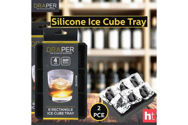 Draper 6 Rectangle Silicone Ice Cube Tray 4Cm 2Pce Easy Release Perfect To Whiskey Scotch Bourbon