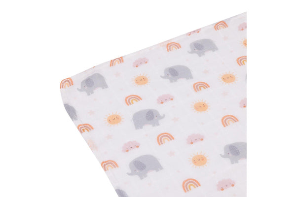 Splosh Baby Elephant Cotton Muslin Wrap Swaddle Blanket Rectangle 108cm Grey 0+