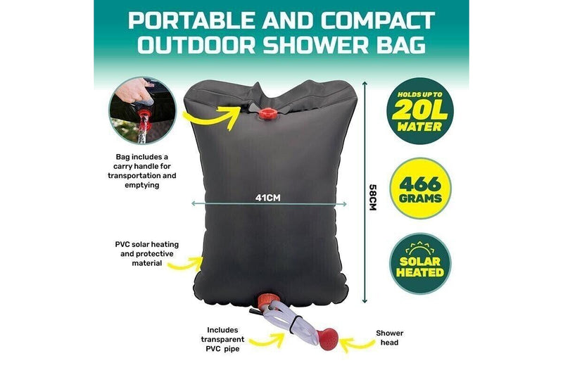 20L Camp Shower Bag Solar Heat Water Pipe Portable Camping Hiking Travel Outdoor