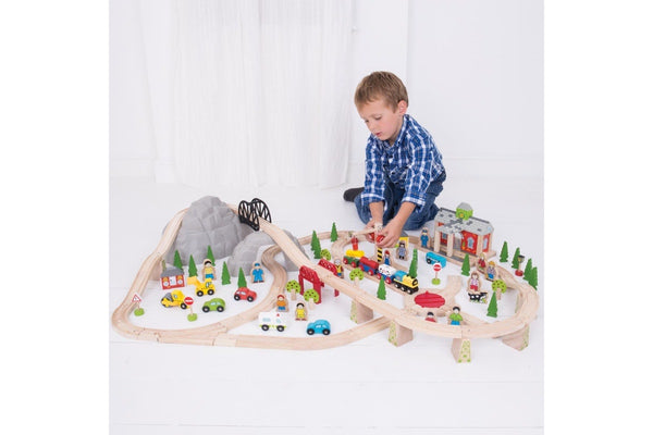 Bigjigs Rail Mountain Railway Train Set Kids Children Interactive Wooden Toy 3y+