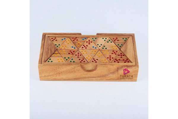 Wooden Domino Game Set Triangle shaped Handmade Dominoes in Gift box