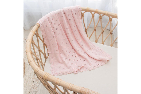 Living Textiles 85cm Cotton Heirloom Baby Blanket Pram Cuddle Comforter Blush