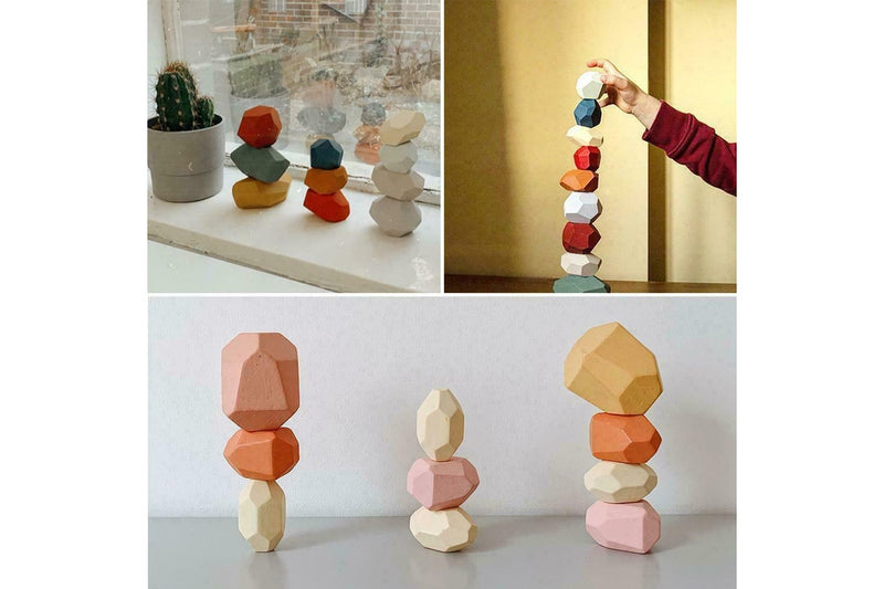 Costcom Toy Wooden Colored Stacking Balancing Stone Building Blocks (Colouful ,32pcs)