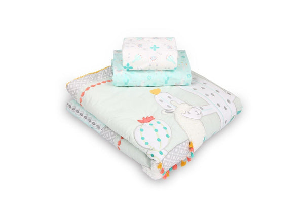 The Peanutshell Little Llama Cotton Fitted Sheet 135cm Bedding Allover Print