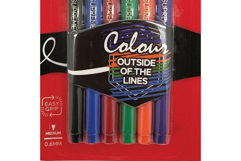 6pc Artline Supreme 0.6mm Colouring Pens School Office Writing Assorted Colours