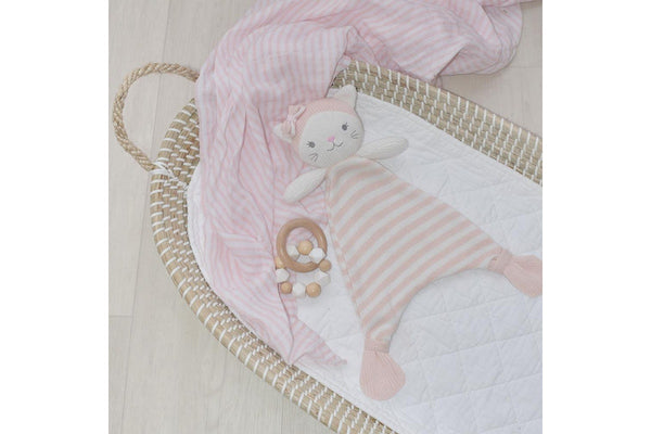 Living Textiles Newborn Infant Baby Cotton Daisy the Cat Security Blanket Set