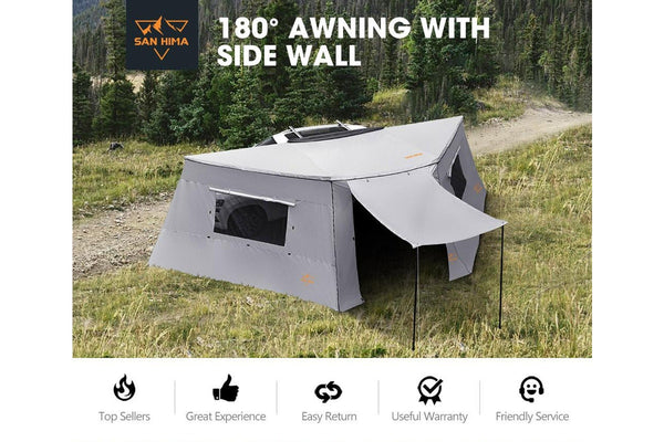 San Hima 180 Degree Awning With Side Wall Free-Standing Car Camping Sunshade