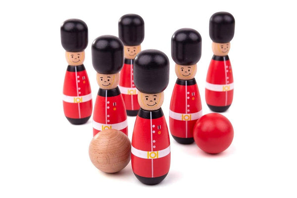 8pc Bigjigs Toys Guardsman Bowling Pins Skittles w Balls Kids Wooden Play Toy 2+