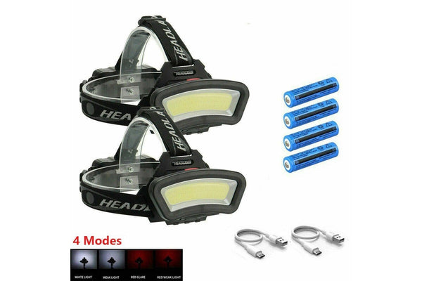 Ozstock 2 PCS 1000000LM COB+LED Headlamp Headlight Torch USB Rechargeable Flashlight Work