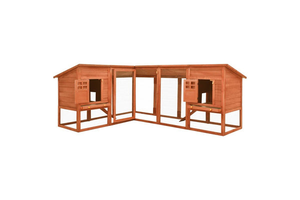 Outdoor Rabbit Hutch with Run Brown Solid Fir Wood vidaXL