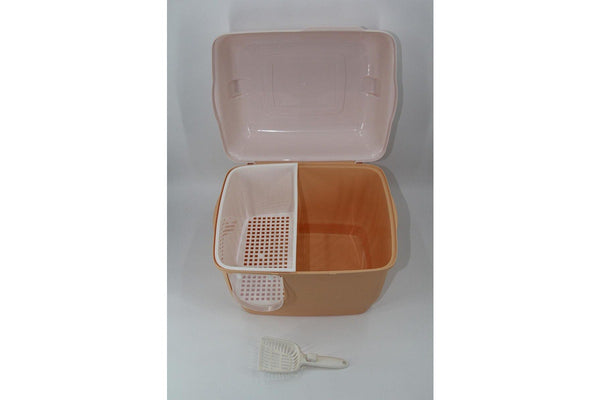 XL Portable Hooded Cat Toilet Litter Box Tray House with Handle and Scoop Orange