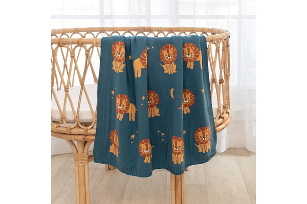 Living Textiles Whimsical 85cm Cotton Baby Blanket Pram Comforter Lion Navy