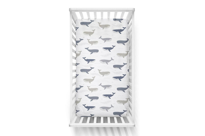 Lolli Living Baby Newborn Cotton Nursery Cot Fitted Sleeping Sheet Oceania Whale