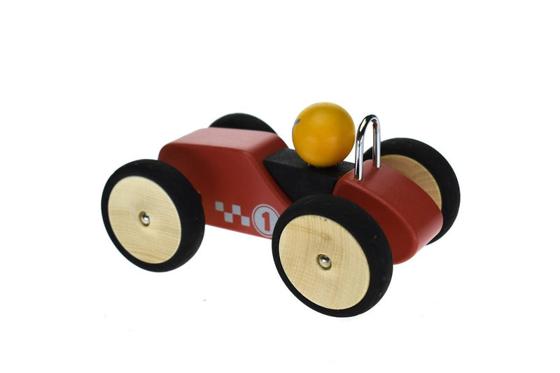 Kaper Kidz Retro Racing Wooden Car Red Large Kids Interactive Playing Toy 12m+