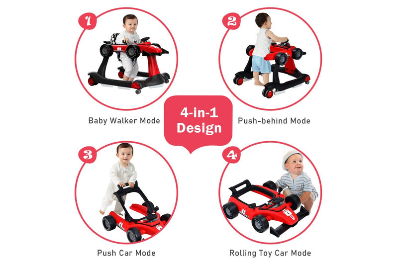 Costway 4in1 Walker Stroller Folding Push Walkers Ride on Toy Car Activity Music Gift Red